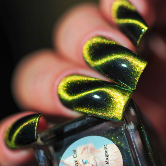 Parrot Polish "African lynx Cat" Magnetic Ultrachrome Nail Polish, Gold Green Orange